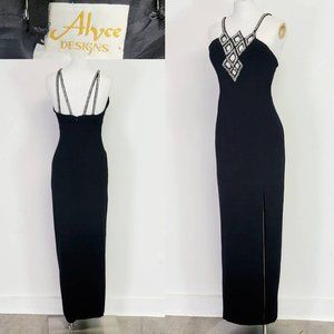 90s Bombshell dress beaded Cut Out Body Con wiggle prom front slit Size Small